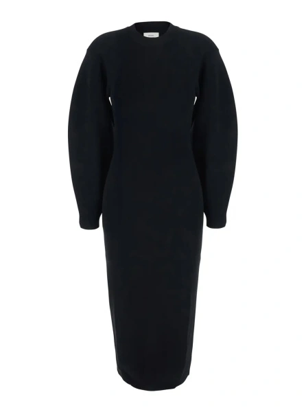 Rochii 'Elena' black Long dress with ribbed design and wide long sleeves in viscose blend women