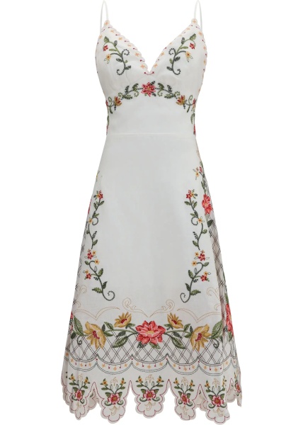 Rochii Embroidered midi Dress with asymmetrical hem