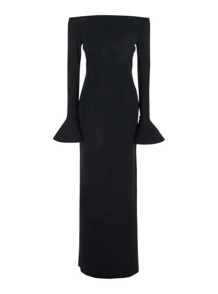 Rochii Long Dress 'Anica' with Square Neckline and Flared Cuffs in Black Fabric for Women