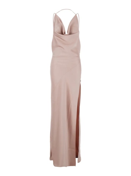 Rochii Long Dress 'Vera' with Draped Neckline and Front Vent in Pink Fabric for Women