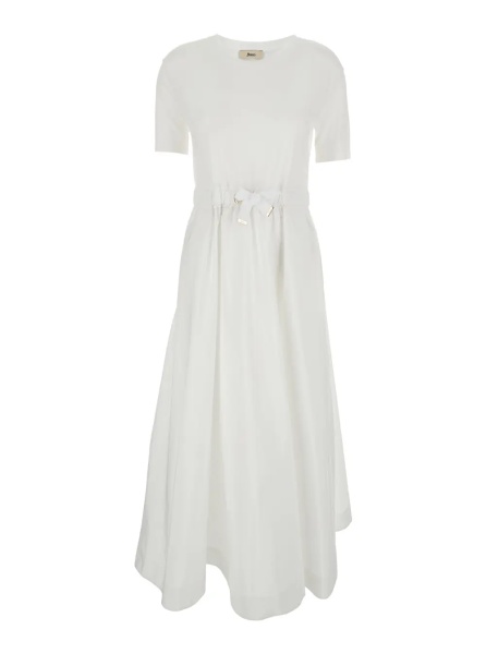 Rochii Long Dress with Bow on the Front in White Tech Fabric for Women