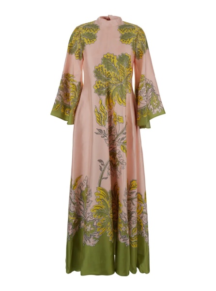 Rochii 'Magnifico' Pink long dress with Bow on the Back and All-Over Floral Print in Silk for Women