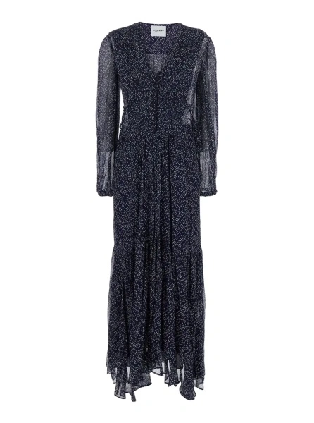 Rochii Midi Dress 'Briane' with V-Neck and All-Over Polka Dot Motif in Blue Viscose for Women