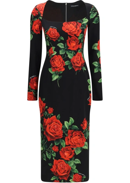 Rochii Rose-print charmeuse Midi Dress