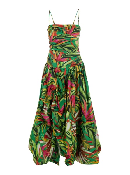Rochii 'Tropical Dream' Multicolor Long Sleeveless Dress with Flared Skirt and All-Over Floral Motif in Cotton for Women