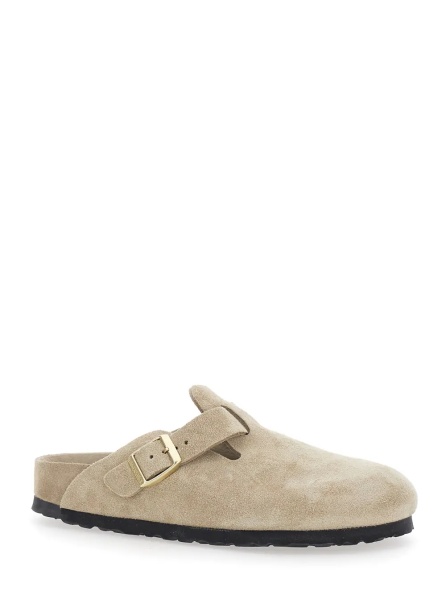 Saboti 'Boston' Beige Mules with Buckle and Rounded Toe in Suede for Women