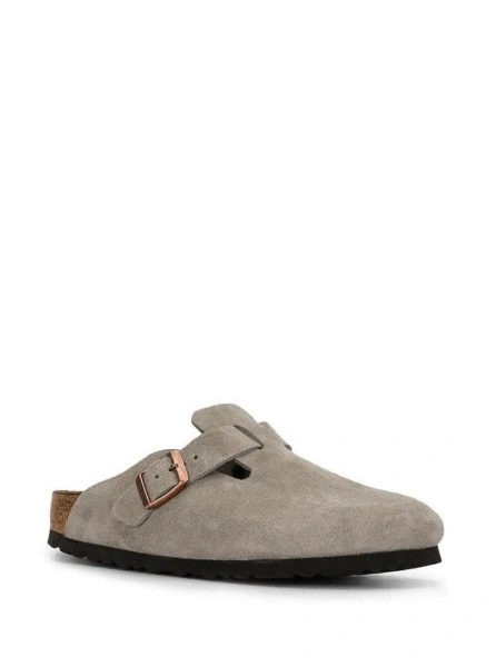 Saboti Mule 'Boston' with Gancini Buckle and Round Toe in Suede Gray Unisex