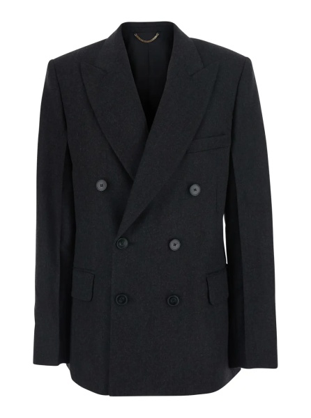 Sacou 'Beatrice' Grey Double-breasted Jacket with Notched Revers in Wool for Women