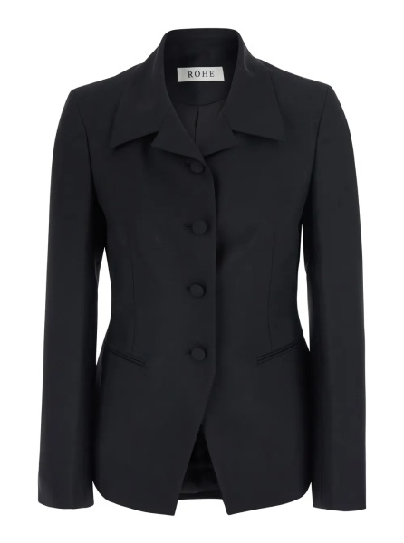 Sacou Black Jacket with Notched collar in Wool Blend for Women