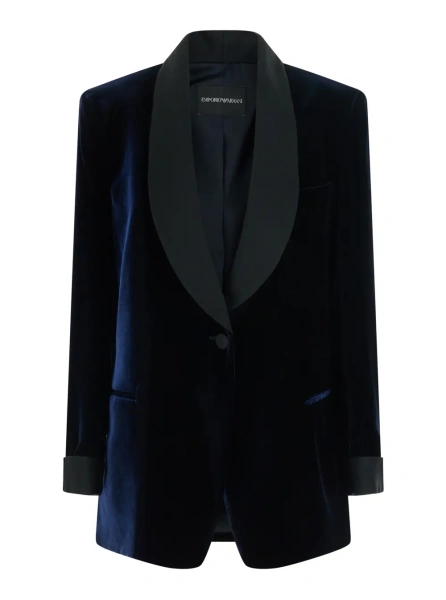 Sacou blue Jacket with wide lapels and side pockets in velvet for women