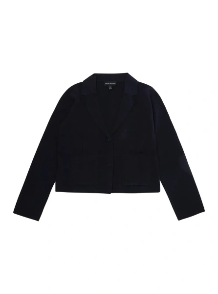 Sacou blue single-breasted Jacket with ribbed details in blend wool Girl