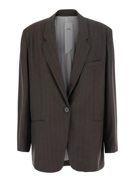 Sacou Brown Single-breasted Jacket with Notched revers and All-over Pinstripe Motif in Fabric for Women