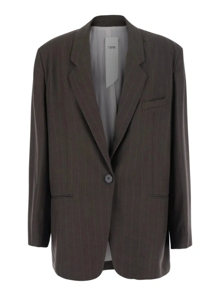 Sacou Brown Single-breasted Jacket with Notched revers and All-over Pinstripe Motif in Fabric for Women
