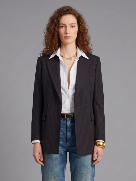 Sacou Double-Breasted Jacket In Chalk Mélange Wool