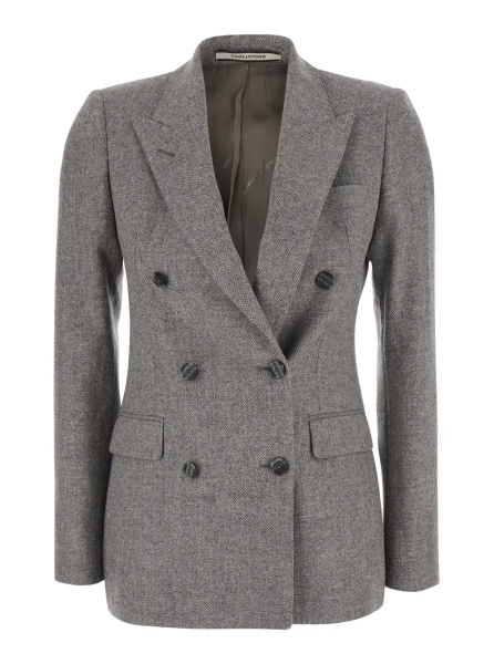Sacou Grey Double-breasted Jacket with Peak Revers in Wool for Women