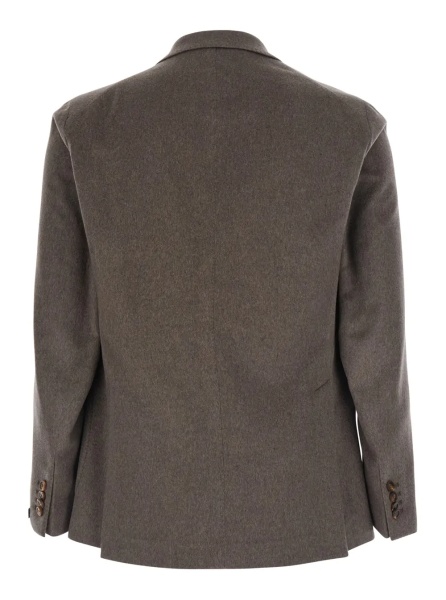 Sacou 'Montecarlo' Brown double-breasted jacket with Peak revers and Logo Brooch on the Front in Wool for Men