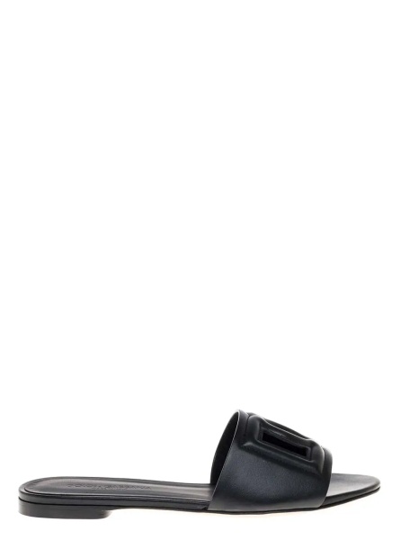 Sandale Black Leather Cut-Out Detail Slip-On Sandals for Women