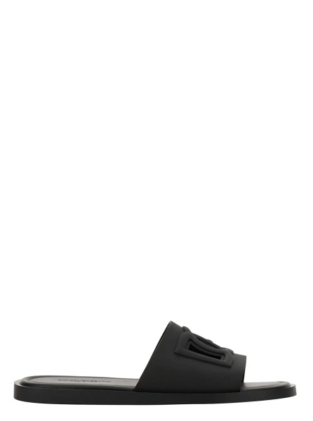 Sandale Black Sandals with Logo Detail in Rubber Man