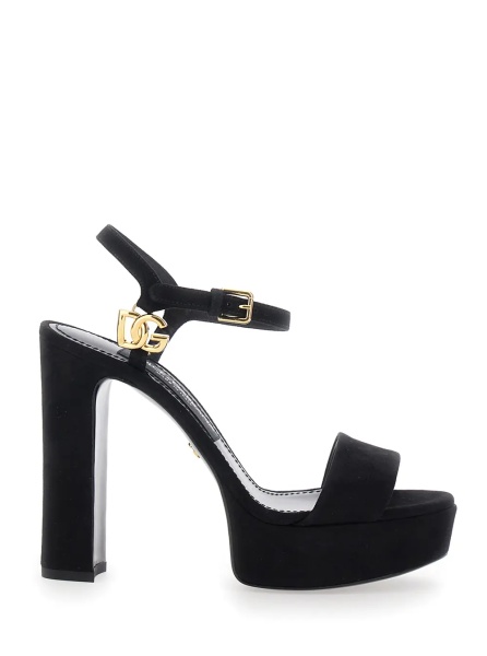 Sandale Brown High Heel Sandals with Logo Plate on the Front in Suede for Women
