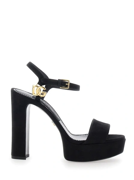 Sandale Brown High Heel Sandals with Logo Plate on the Front in Suede for Women