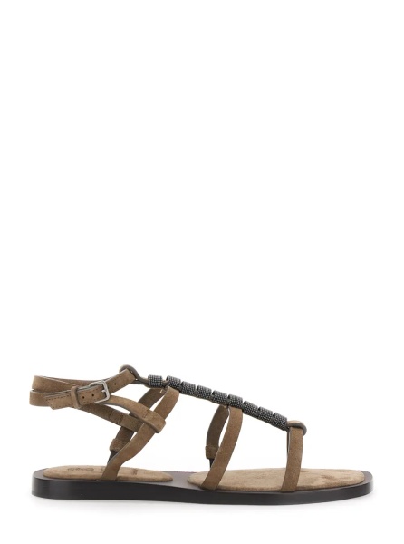 Sandale Brown Sandals with Adjustable Strap Closure and Monile Detail on the Front in Suede for Women