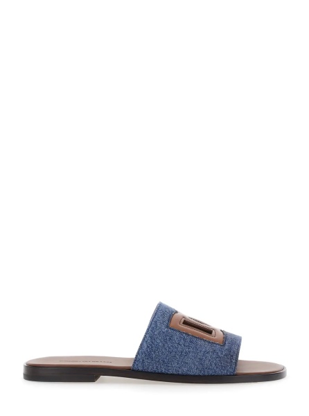 Sandale Brown Sandals with Cut-Out Logo and Denim Strap in Leather for Men