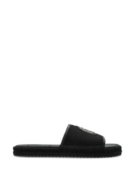 Sandale Dolce & Gabbana negre din piele si bumbac