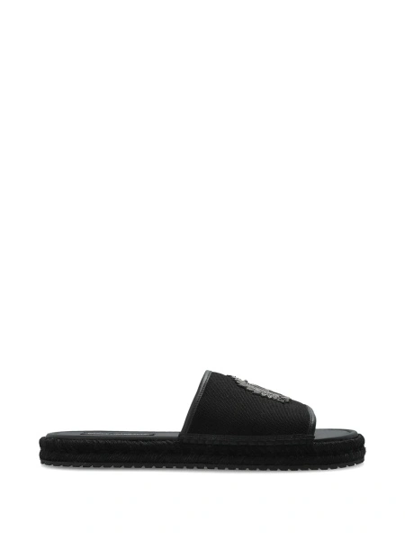 Sandale Dolce & Gabbana negre din piele si bumbac