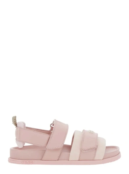 Sandale Pink Sandals with Velcro Closure and Logo Patch on the Front in Leather Girl