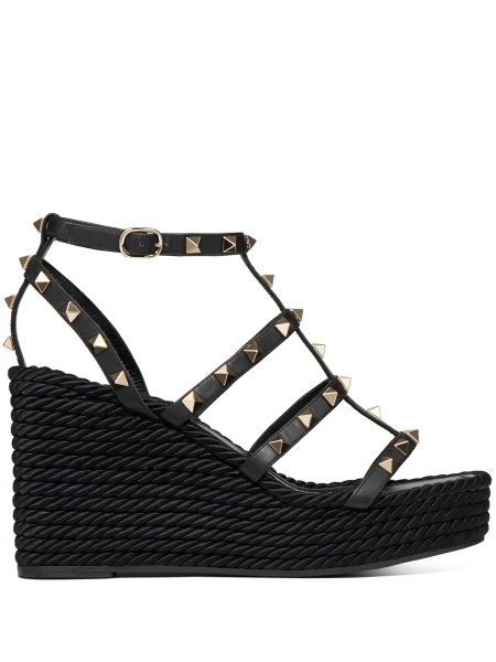 Sandale Valentino Garavani Rockstud negre din polyester si bumbac