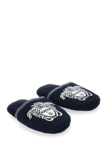 Slapi Slippers 'Terry' with Medusa Embroidery in Blue Cotton Unisex