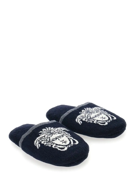 Slapi Slippers 'Terry' with Medusa Embroidery in Blue Cotton Unisex