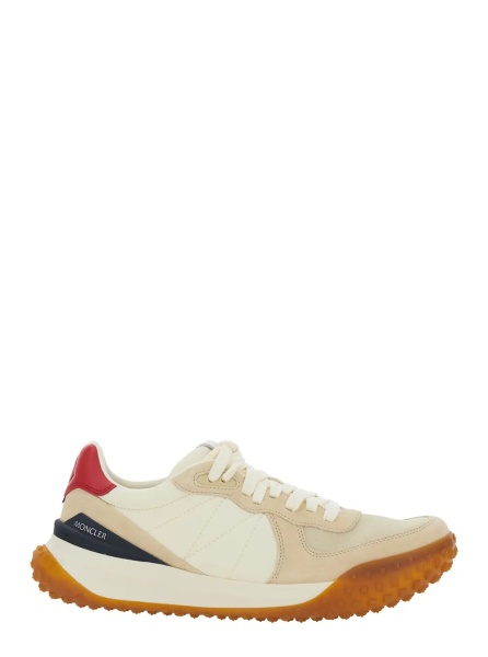 Sneakers Beige Low Top Sneakers with Logo Patch on the Back and Panelled Design in Leather and Tech Fabric for Women