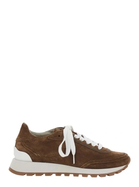 Sneakers Brown Low Top Sneakers with Perforated Round Toe and Rubber Sole in Suede for Women