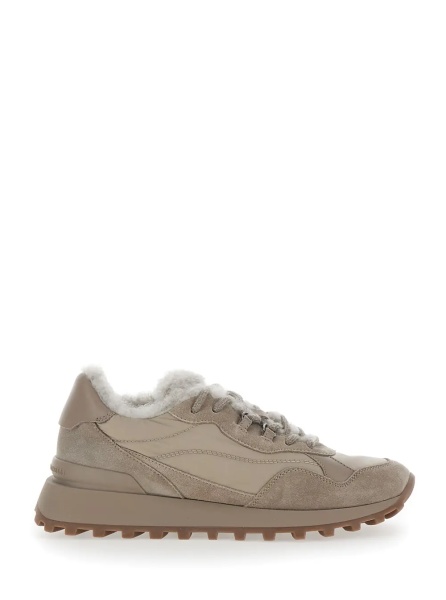 Sneakers brown Sneakers with fur lining and logo on the back in leather for women