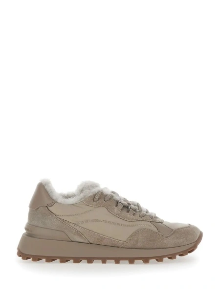 Sneakers brown Sneakers with fur lining and logo on the back in leather for women