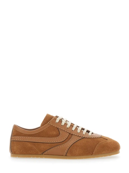 Sneakers 'Dustin' Brown Sneakers with contrasting stitching and panel design in suede for women