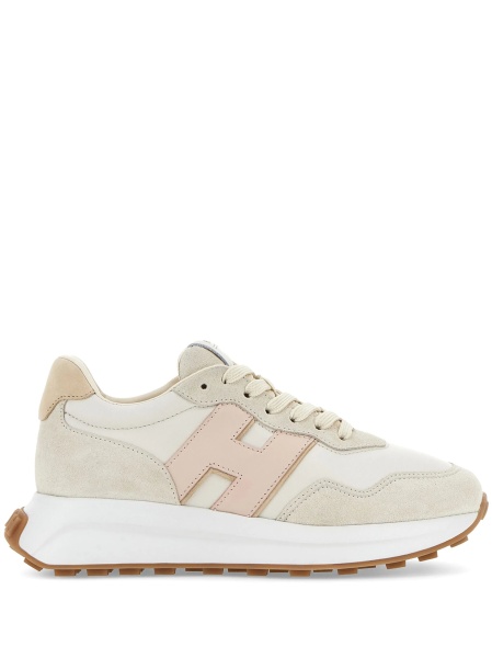 Sneakers Hogan neutri din piele si piele intoarsa