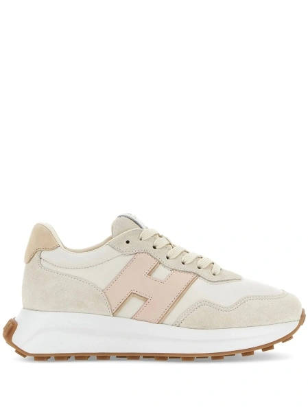Sneakers Hogan neutri din piele si piele intoarsa