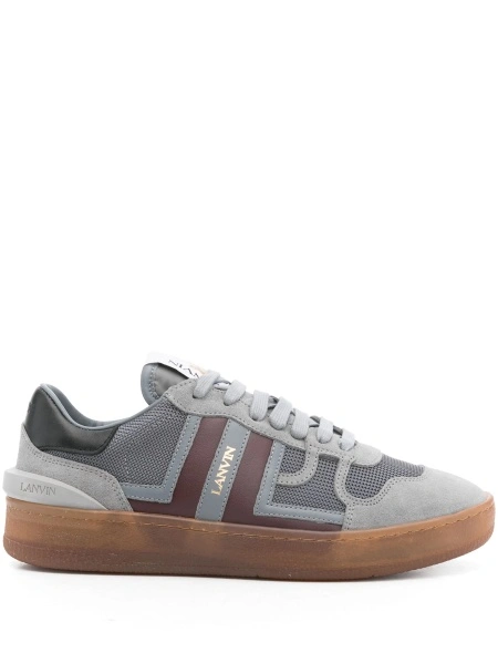 Sneakers Lanvin gri din piele intoarsa si material textil