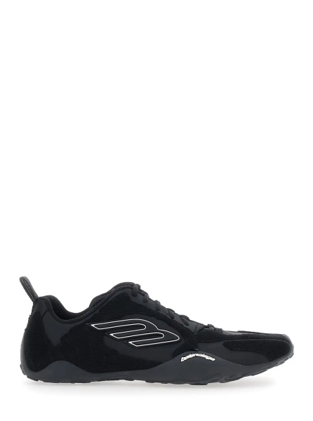 Sneakers 'Monday Ultra' Black Low Top Sneakers with Logo Detail on the Side and Corduroy Panels in Tech Fabric Man