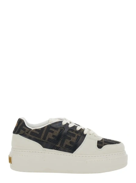 Sneakers Sneaker 'Fendi Match' with FF Application and Platform in Brown Leather and Canvas for Women