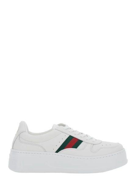 Sneakers Sneakers with Web Detail and Oversized Sole in White Leather for Women