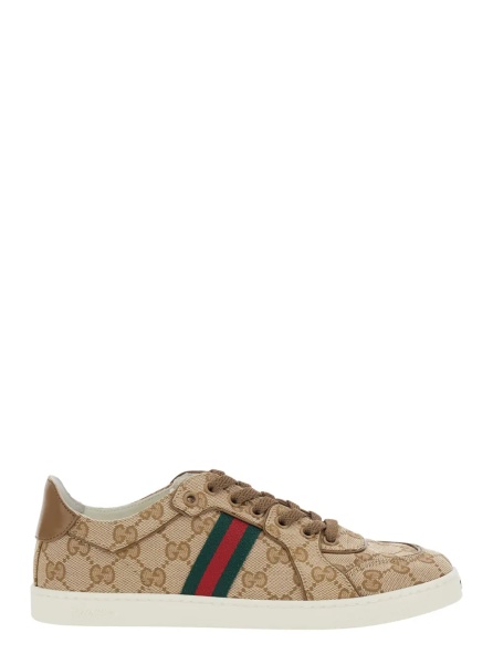 Sneakers 'Stretch' Beige Sneaker with all-over GG motif and Web detail in fabric and leather women