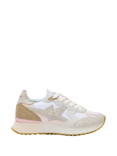 Sneakers Sun68 albi din piele intoarsa si nylon