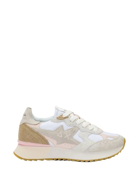 Sneakers Sun68 albi din piele intoarsa si nylon