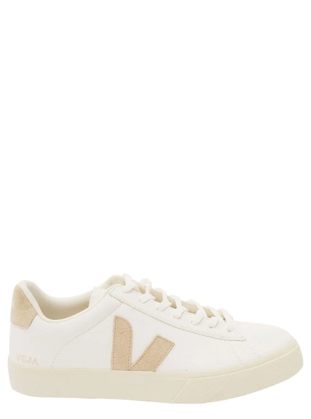 Sneakers White and Beige Sneakers with Logo Details in Leather Man