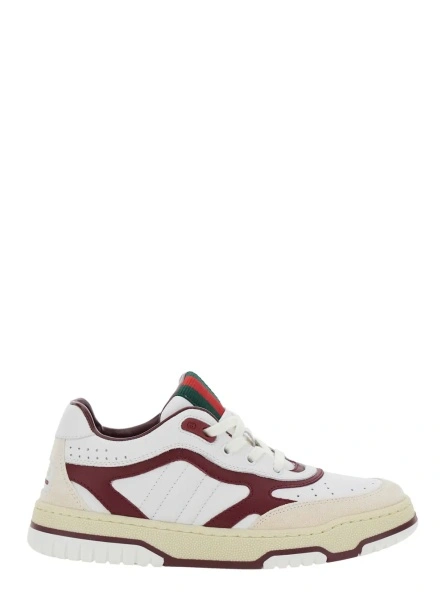 Sneakers White Low Top Sneakers with Web Tongue in Leather Boy