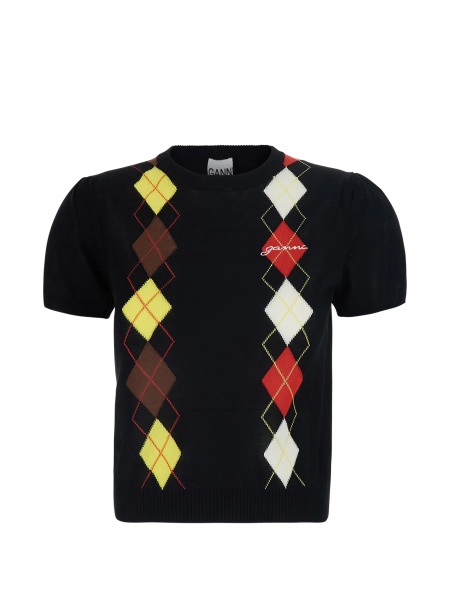 Top tricotat Ganni negru din bumbac