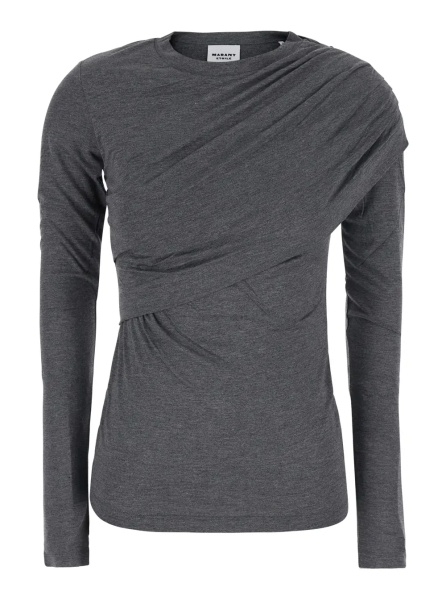 Topuri 'Dressi' Gray Top with draped motif on the front in viscose for women